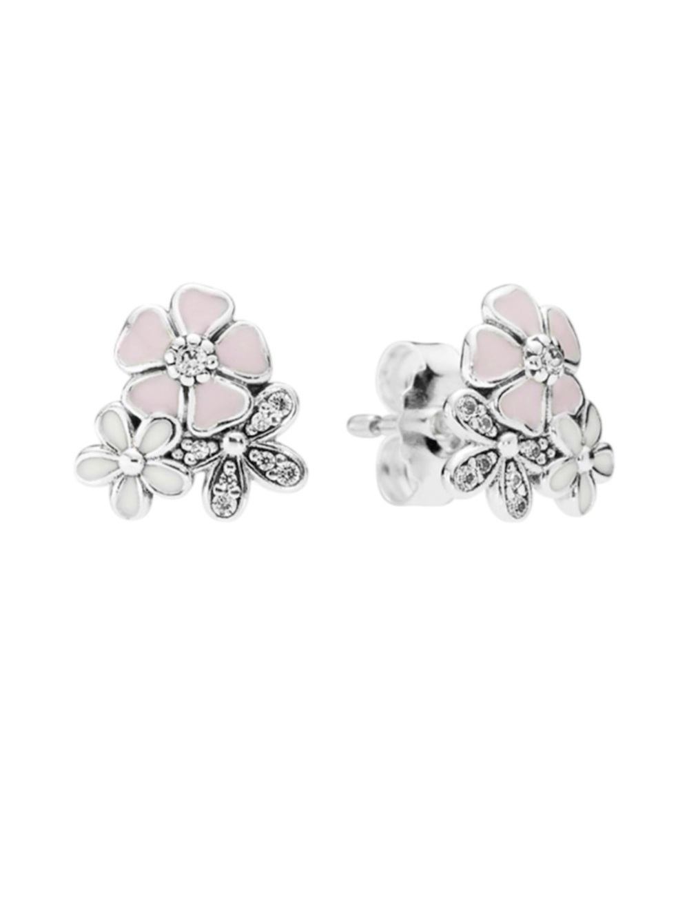 Pandora Poetic Blooms Flowers Mixed Enamel Stud CZ Earrings ALE